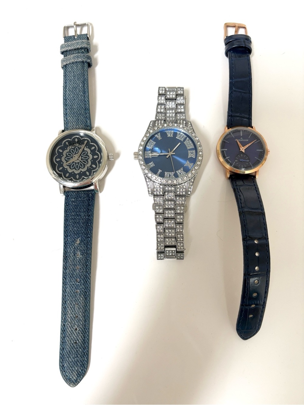 Women’s Watch Bundle Set • Crystal Iced Out & Denim Mandala Styles + FREE Gift